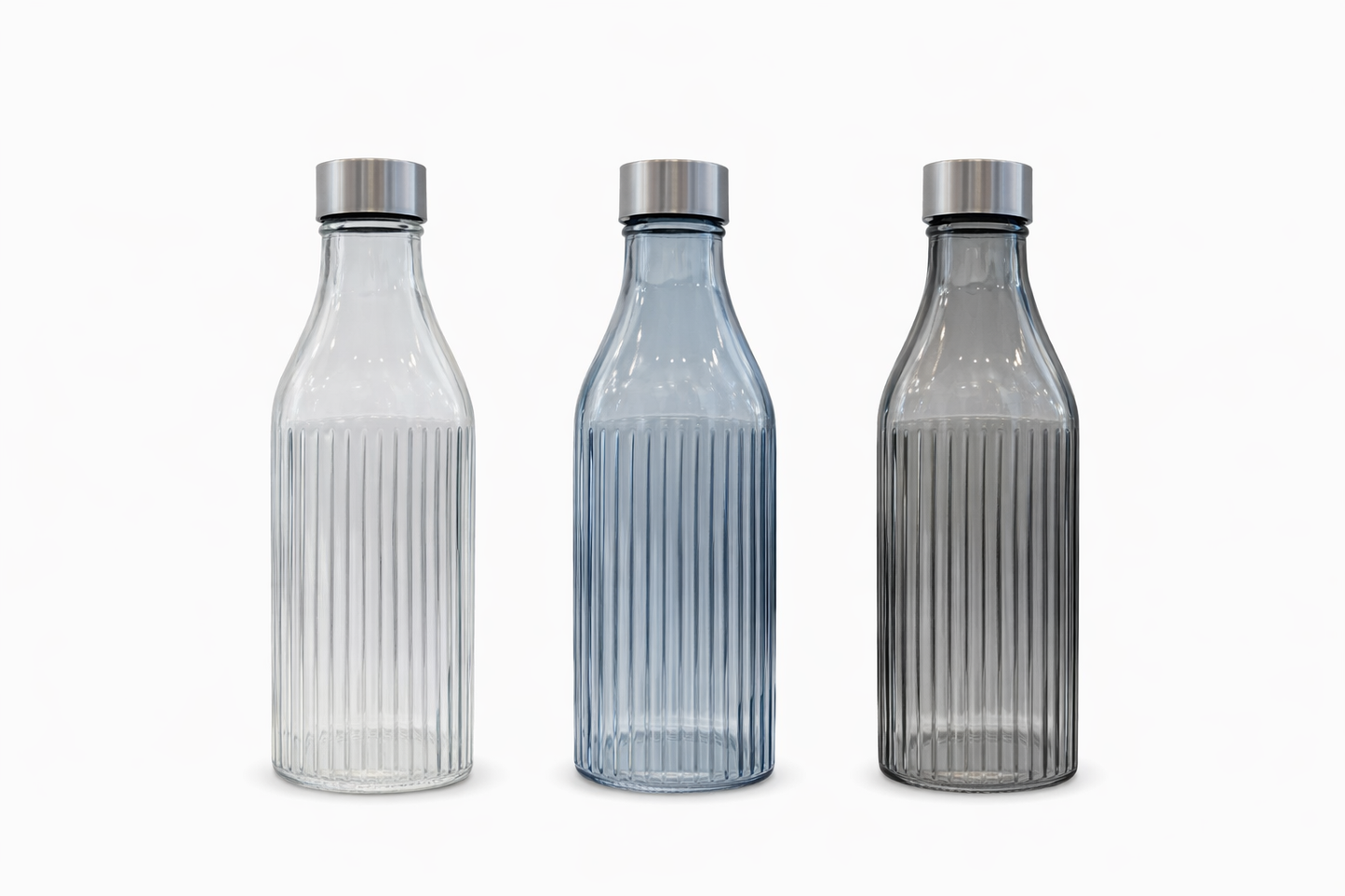 زجاجة زجاج مموجة بغطاء ستانلس – 1 لتر