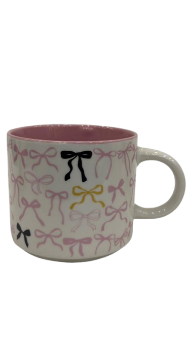 Cute Bow Pattern Ceramic Mug – Aesthetic Ribbon Coffee Cup