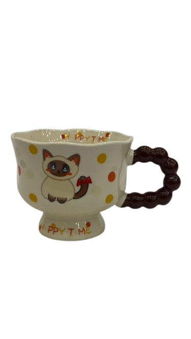 Happy Time Cartoon Puppy Mug – Cute Polka Dot Ceramic Coffee Cup