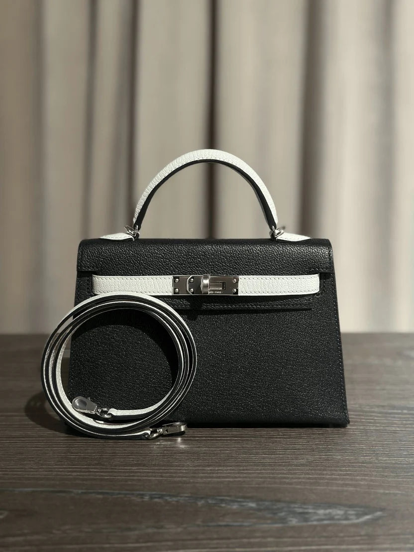 HURMUS Classic Top Handle Bag – Black & White with box