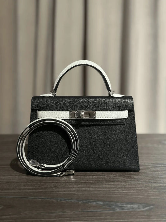 HURMUS Classic Top Handle Bag – Black & White with box