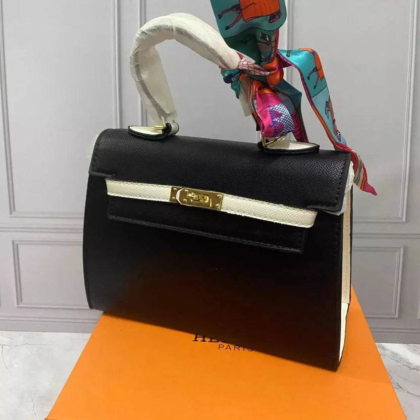 HURMUS Classic Top Handle Bag – Black & White with box