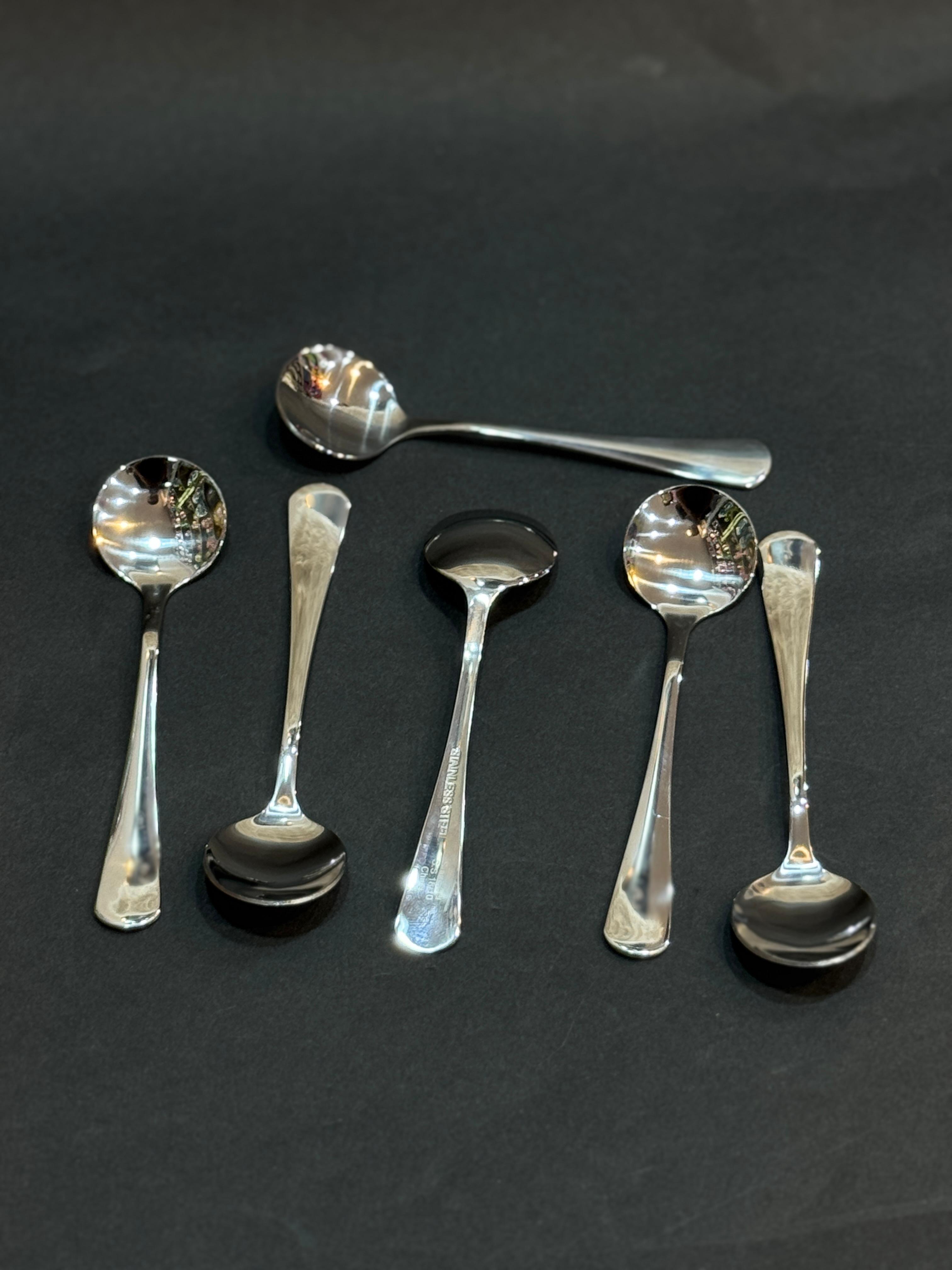 ملعقة تقديم 6 قطع سميكة طويلة من الفولاذ المقاوم للصدأ مستديرة