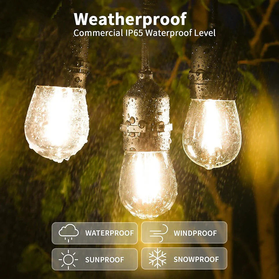 سلسلة لمبات زينة خارجية لمبة – إضاءة دافئة مقاومة للماء