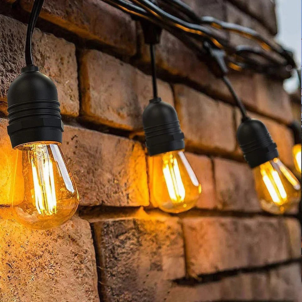 سلسلة لمبات زينة خارجية لمبة – إضاءة دافئة مقاومة للماء