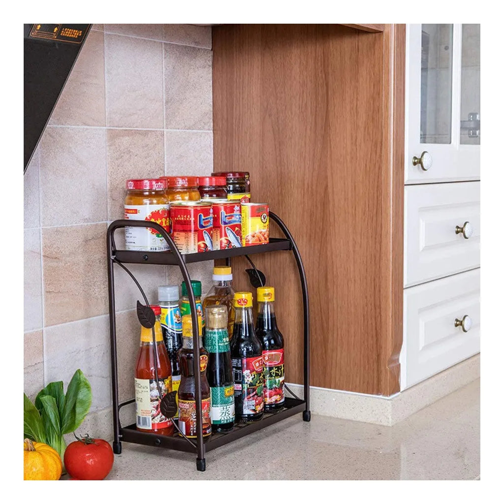 رف توابل المطبخ ذو طبقتين