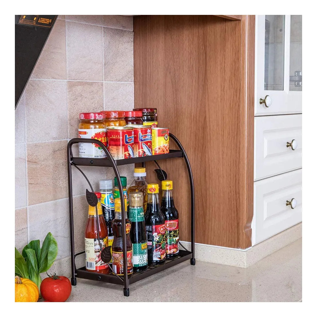 رف توابل المطبخ ذو طبقتين