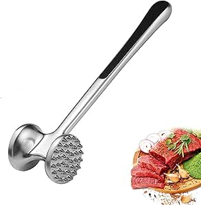 مطرقة لحم ثقيلة للدجاج واللحم البقري ولحم الضأن للمطبخ من الستانلس ستيل مطرقة طعام متبلة شديدة التحمل، مزدوجة الجوانب