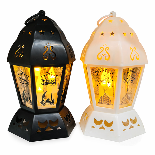 فانوس رمضان أكريليك مضيء – لون أبيض / أسود