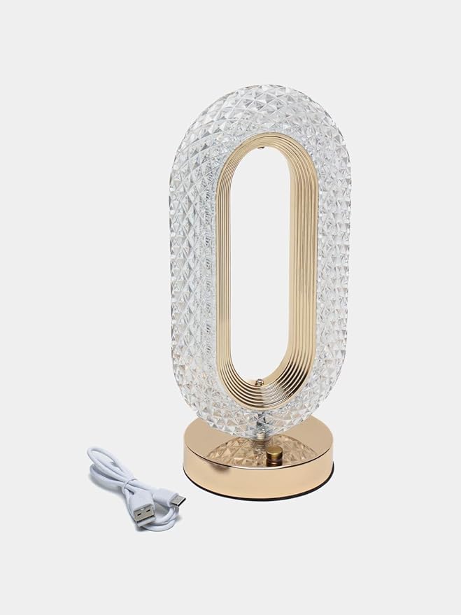 مصباح طاولة كريستال دايموند LED، 3 درجات حرارة للالوان، تحكم باللمس، منفذ USB، مصباح LED اكريليك رومانسي مبتكر لغرفة النوم وغرفة المعيشة وغرفة الاطفال والمكتب، أصفر دافئ