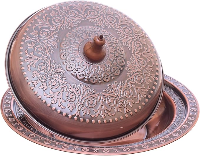 صينية تقديم كبسة - صينية بتصميم عثماني من الفولاذ المقاوم للصدأ مع غطاء للمندي واللحوم المشوية