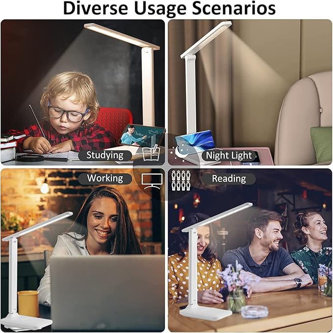 مصباح مكتب LED محمول مع منفذ شحن USB قابل للطي للعناية بالعين 3 اوضاع الوان تعتيم متعدد الوظائف للتحكم باللمس للمنزل والمكتب
