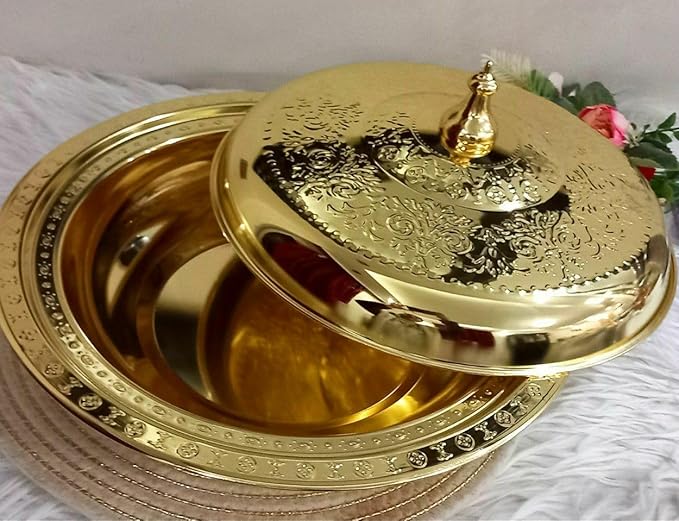 صينية تقديم كبسة - صينية بتصميم عثماني من الفولاذ المقاوم للصدأ مع غطاء للمندي واللحوم المشوية