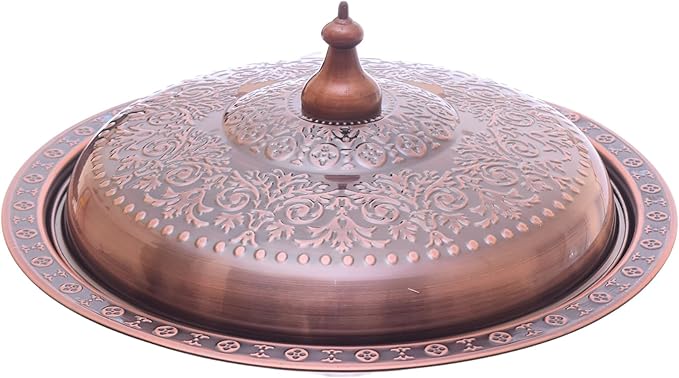 صينية تقديم كبسة - صينية بتصميم عثماني من الفولاذ المقاوم للصدأ مع غطاء للمندي واللحوم المشوية