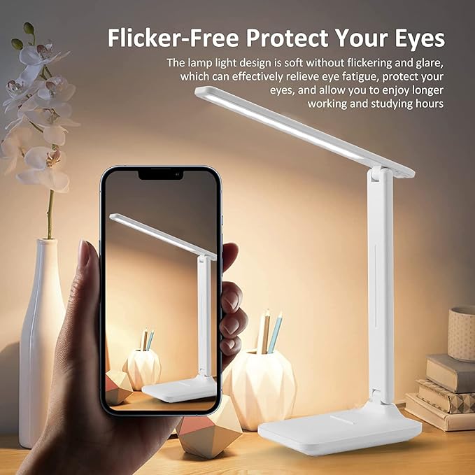 مصباح مكتب LED محمول مع منفذ شحن USB قابل للطي للعناية بالعين 3 اوضاع الوان تعتيم متعدد الوظائف للتحكم باللمس للمنزل والمكتب