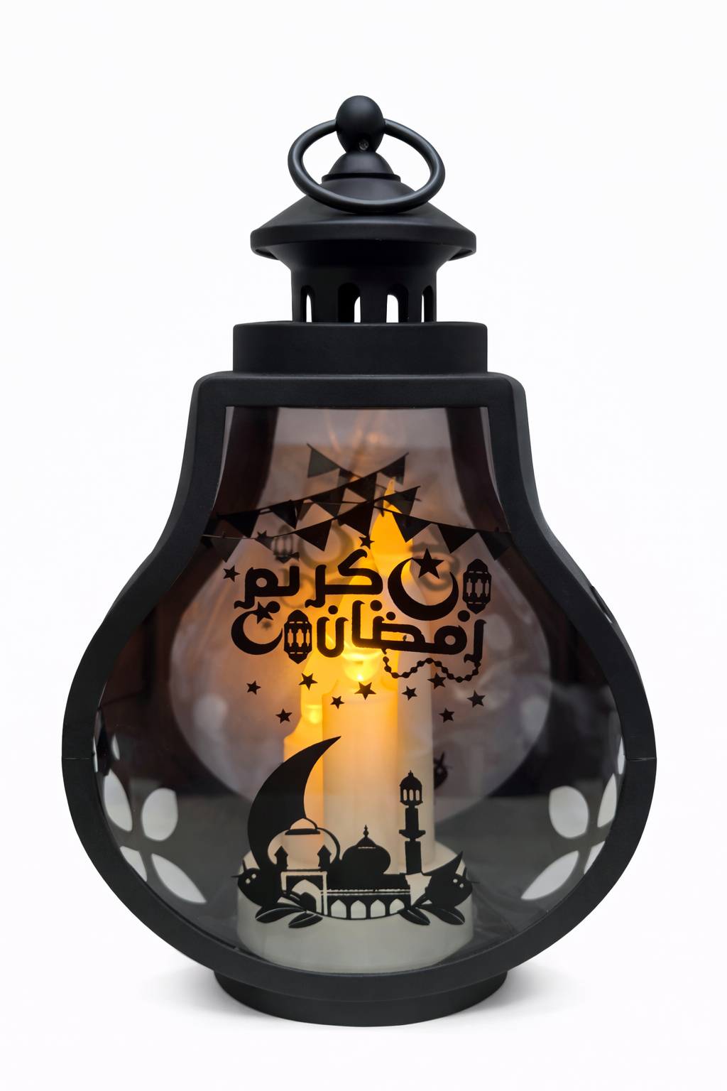 فانوس رمضان أكريليك مضيء بتصميم المدفع – أبيض / أسود