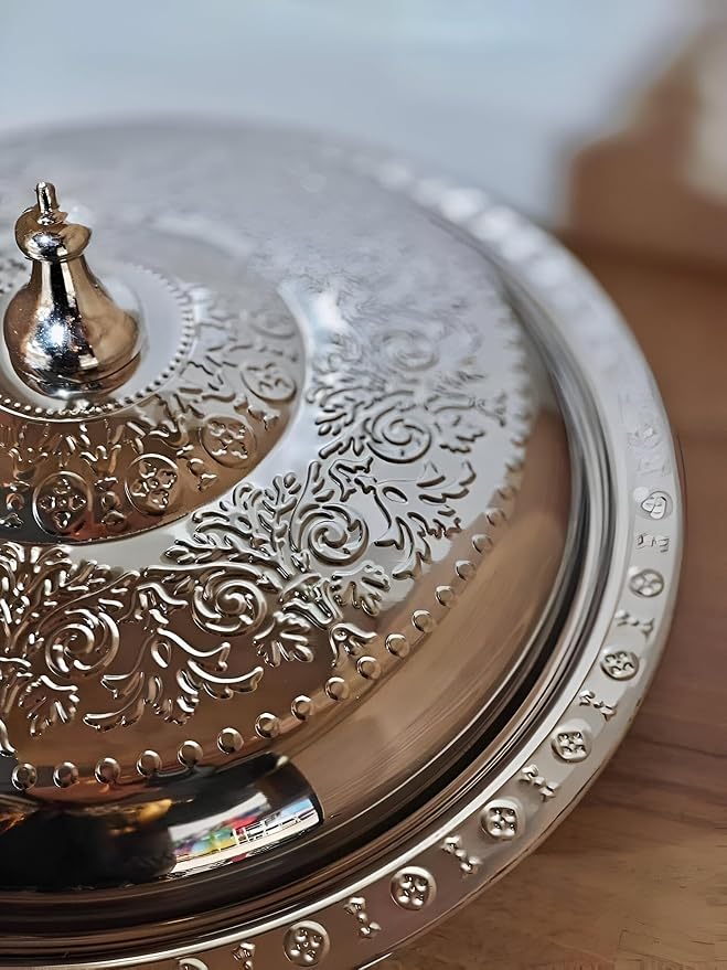 صينية تقديم كبسة - صينية بتصميم عثماني من الفولاذ المقاوم للصدأ مع غطاء للمندي واللحوم المشوية