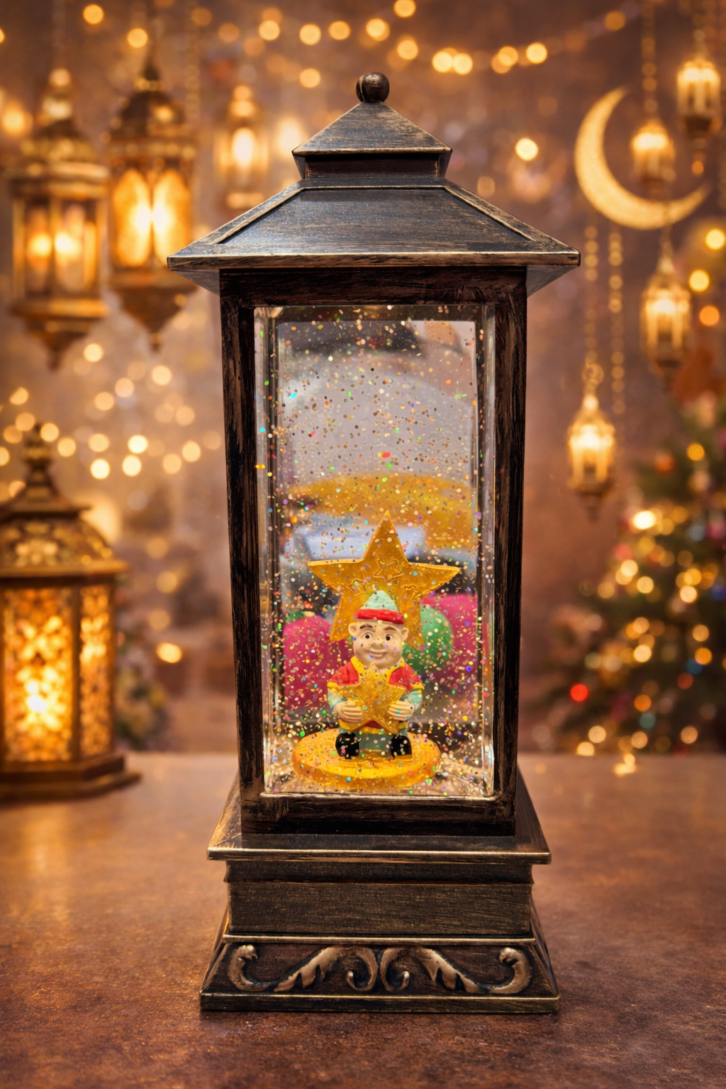 فانوس زجاجي مزخرف بإضاءة LED وتأثير كرة الثلج – مقاس 25 سم شحن و بطاريات