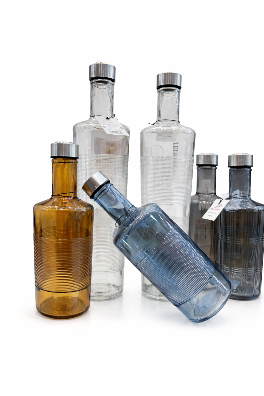 زجاجة زجاج مضلعة 1 لتر بغطاء ستانلس