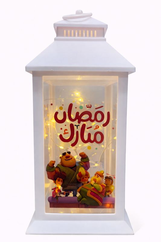 فانوس رمضان أكريليك أسود بإضاءة LED – تصميم المسجد والهلال