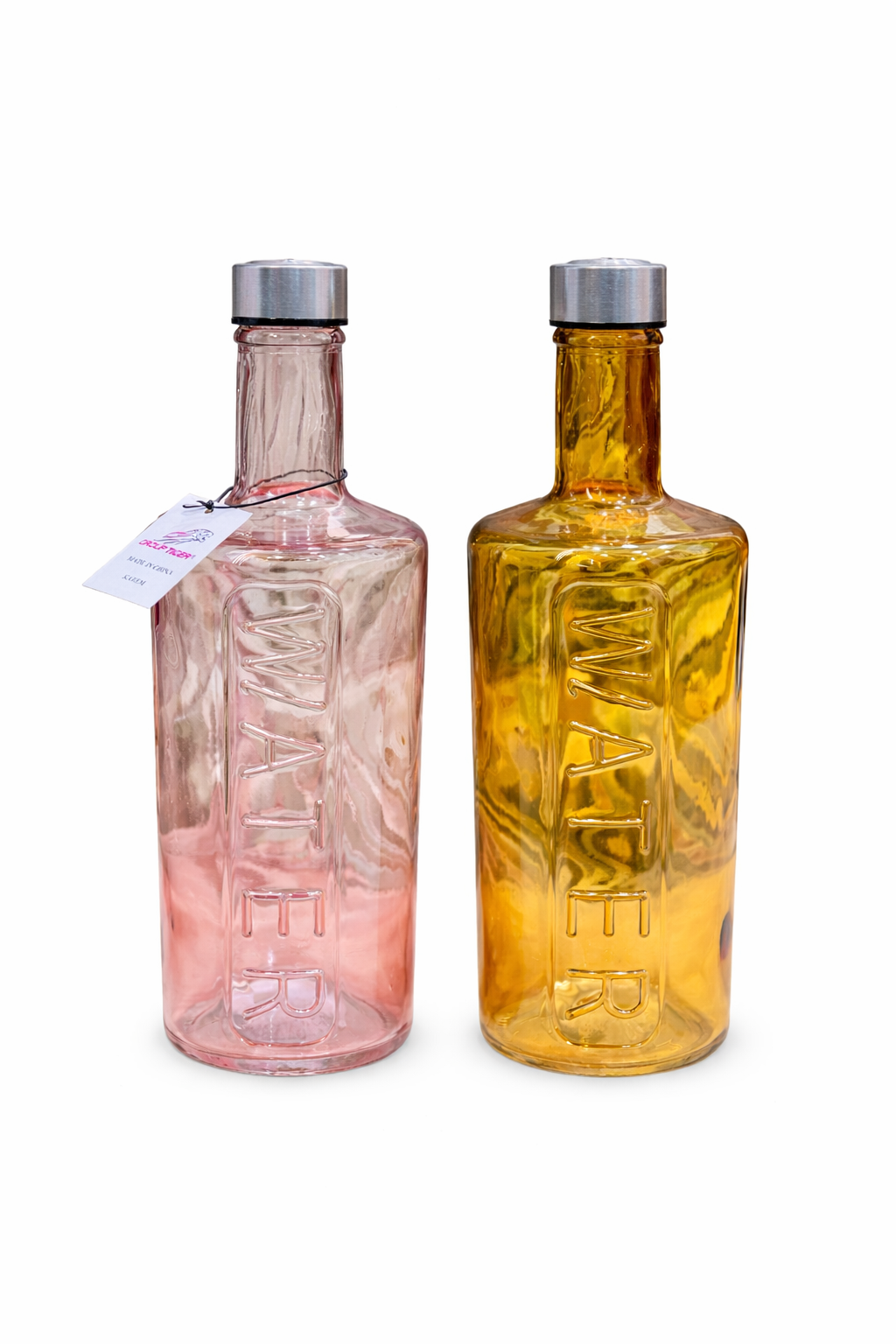 زجاجة مياه زجاج WATER بغطاء ستانلس – 1 لتر