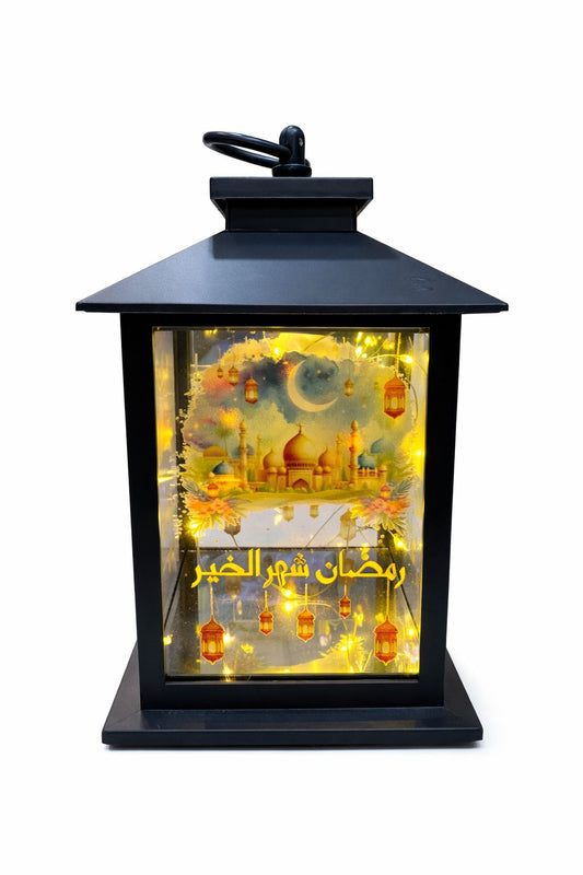 فانوس أكريلك رمضان أسود بإضاءة LED – رمضان شهر الخير