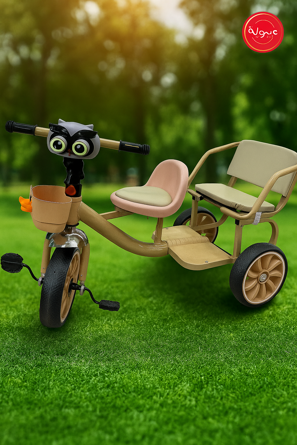 دراجة ثلاثية العجلات مع كرسيين للأطفال